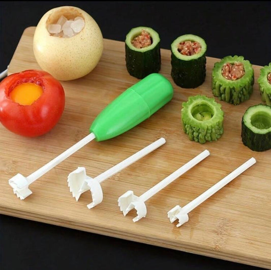 A 4-In-1 Multifunctional Fruit And Vegetable Corer Set With High Index Plastic Handle And Replaceable Screw Head, ABS Corer Suitable For Zucchini, Cucumber, Apple, Pear - Kitchen Tool Accessories