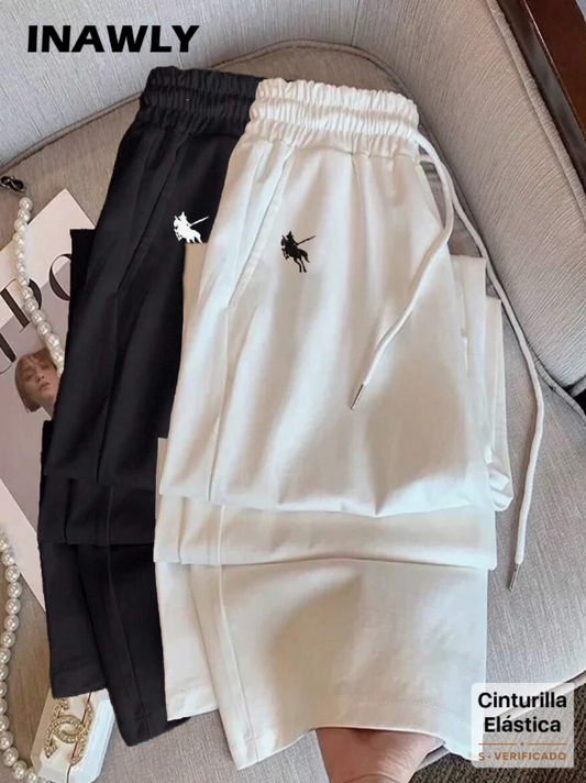 INAWLY New Women's Casual Loose Fit Straight Leg Trousers with Horse Embroidery, Versatile Autumn Clothing