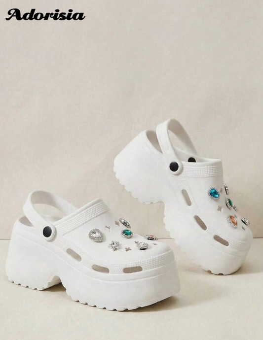 Cuccoo Women's Sandals with Detachable Rhinestones and Perforated Heels for Valentine's Day