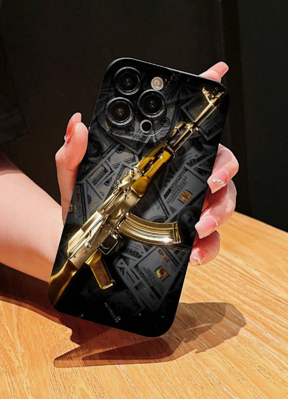 Black Angel Eye Pattern Phone Case, Dollar Gun Compatible with iPhone
