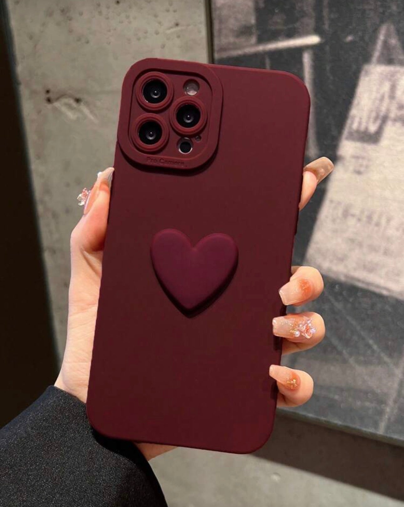 Burgundy Apple Heart Decor Phone Case Compatible With IPhone 15 Pro Max Waterproof Shockproof Anti-Fall Scratch Resistant