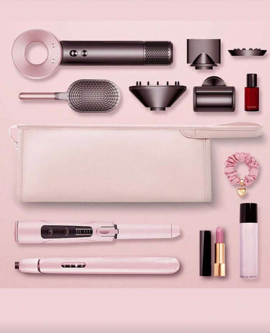 1pc PU Leather Travel Case Portable Storage Bag Solid Color Zipper Hair Dryer Storage Bag, Water-Proof Dustproof Handle Hair Rollers Travel Bag, Lightweight Hair Dryer Protective Case, Large Capacity, Household Storage Organization For Holiday, Bedroom, B