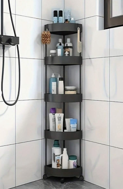 3/4/5 Tier Triangular Plastic Rolling Storage Rack and Freestanding Shower Shelf,