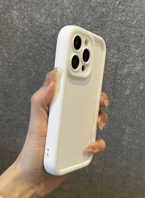 Minimalist solid white basic phone case with reinforced anti-slip frame,