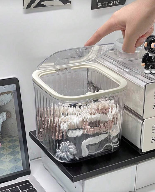 1pc Elegant Hair Accessory Jar, Creative Lid Storage Box, Hair Clips, Hair Ties, Hair Bands, Hair Hoops Organizer Box, Multi-Function Makeup Powder, Makeup Sponge, Makeup Brush Tool Storage Box, Vanity And Bathroom Waterproof Dustproof Storage Box