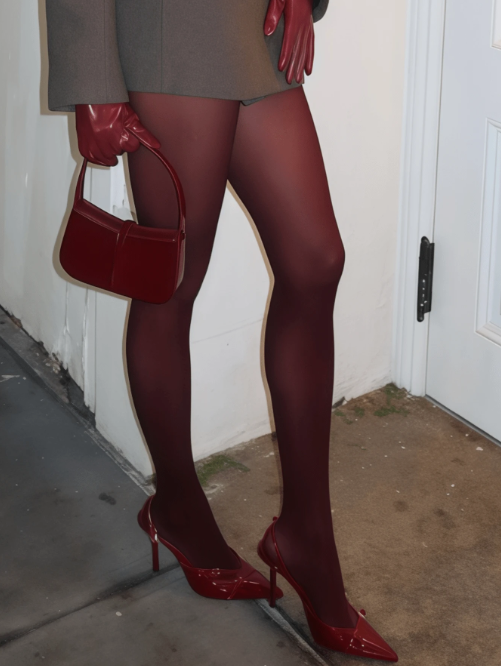 1 pair of women's plus size sheer burgundy stockings | Sexy and soft, suitable for dates and parties, Christmas gift
