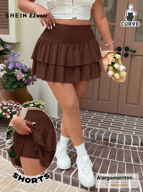 SHEIN EZwear Plus Size Chocolate Brown Pastel A-Line Mini Skirt