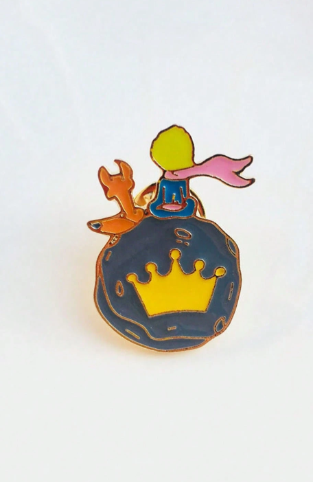 1 Piece Cute Cartoon Crown Planet Fox Metal Brooch