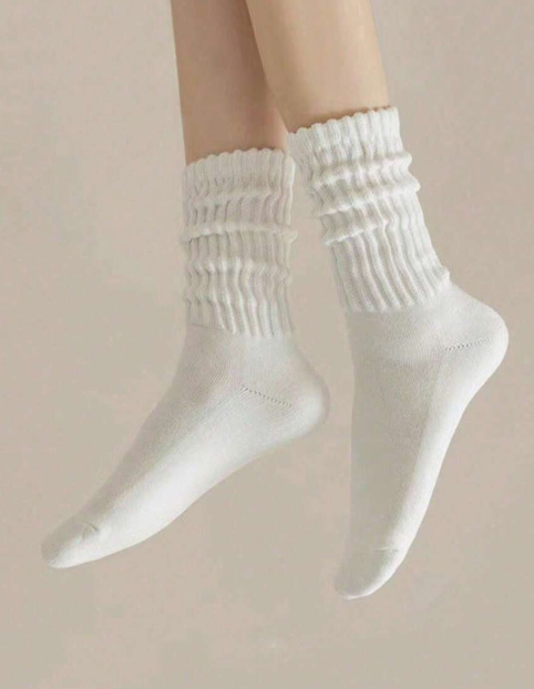 2 Pieces Women's White Socks, Simple, Fashionable, Casual, Versatile, Warm, Comfortable, Soft and Elastic, Suitable for Daily Wear (Note: Quantity is per piece) Christmas Gift