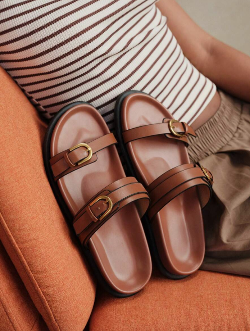 Solecia Women's Comfortable Brown Flat Beach Sandals