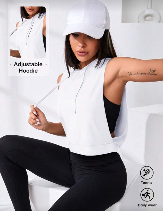 Dewbera Dewbera Cut Out Drawstring Sports Sweatshirt Cropped Sweatshirt