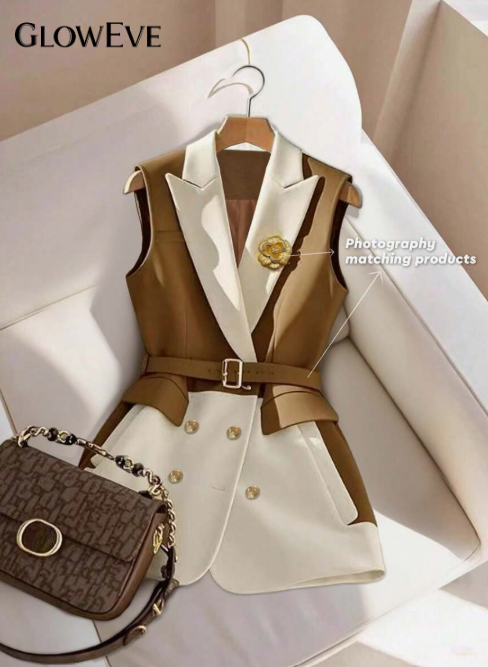 GlowEve Women's Blazer Jacket with Snap Button Pocket and Contrast Collar