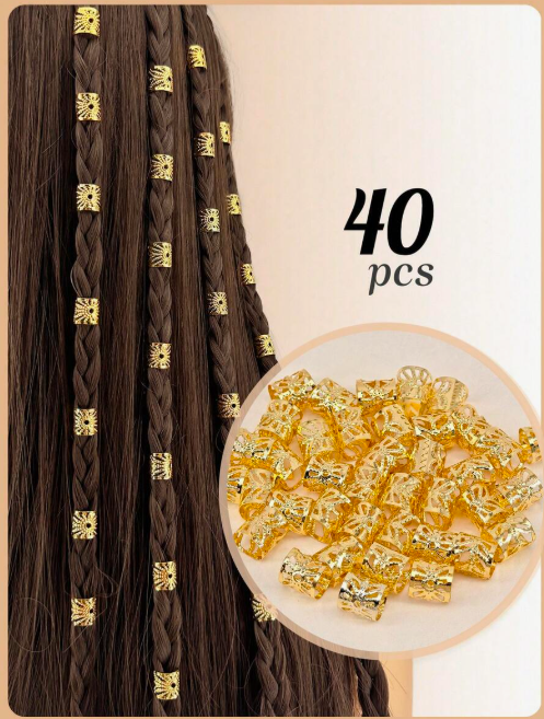 40 Alloy Hair Jewelry Pieces, Braid Bracelets, Metal Dreadlock Beads, Braid Rings, Multi-Style Braid Accessories for Women and Girls, Bohemian Style for Parties