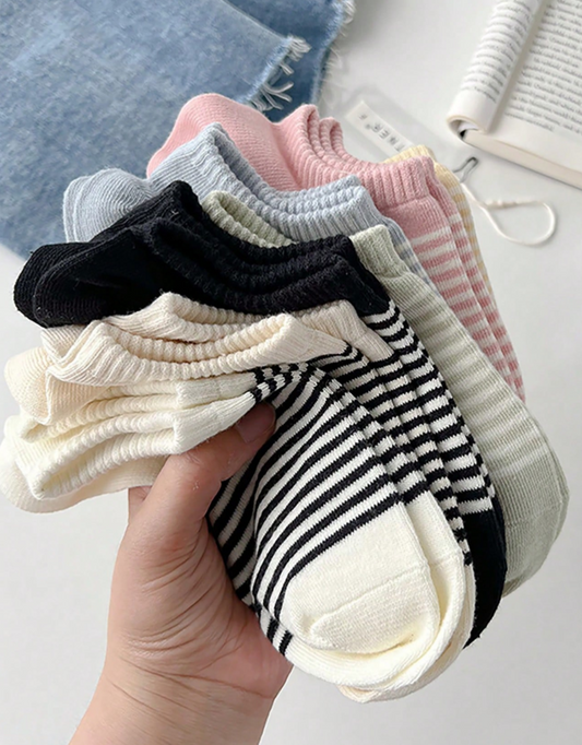 5 Pairs Women's Ankle Socks, No Show Socks, Striped Crew Socks, Suitable for All Seasons, Random Colors