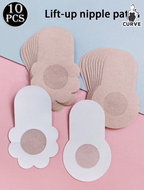 10 Pieces New Reusable Transparent Adhesive Bra Tapes for Plus Sizes, Prevent Slipping and Lift Breasts, Anti-Glare Breast Stickers and Disposable Nipple Covers Made of Elastic Non-Woven Fabric, Anti-Sagging Diameter