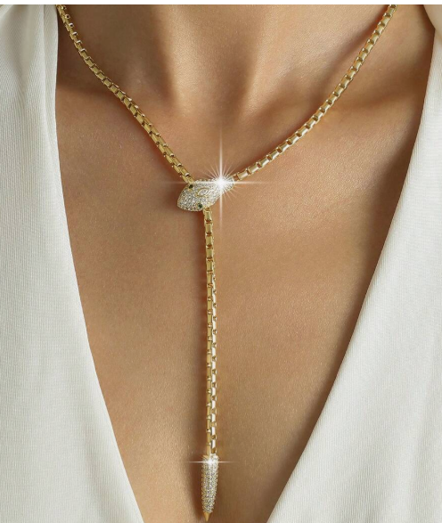 1 Piece Retro Punk Style Snake Necklace, Exaggerated Y-Shaped Design, Suitable for Holiday Banquets, Dances, Parties, Christmas Wear, Encrusted with Cubic Zirconia, Copper Necklace, Can Be Given as a Gift to a Bride