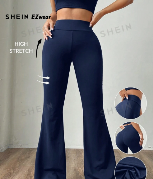 SHEIN EZwear Women's Navy Blue Bell Knit Trousers