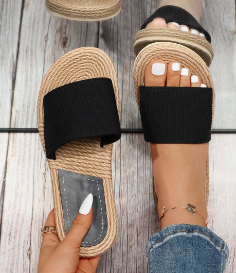 Women's minimalist ribbed strap flat sandals, trendy open sandals for Valentine's Day, spring and summer
