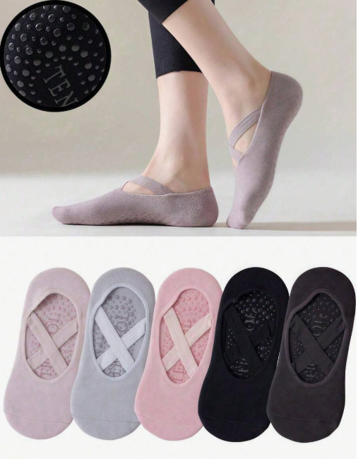 5 Pairs of Women's Yoga Socks, Silicone Non-Slip Dance Sports Socks, Indoor Pilates Fitness Socks, Pilates Socks