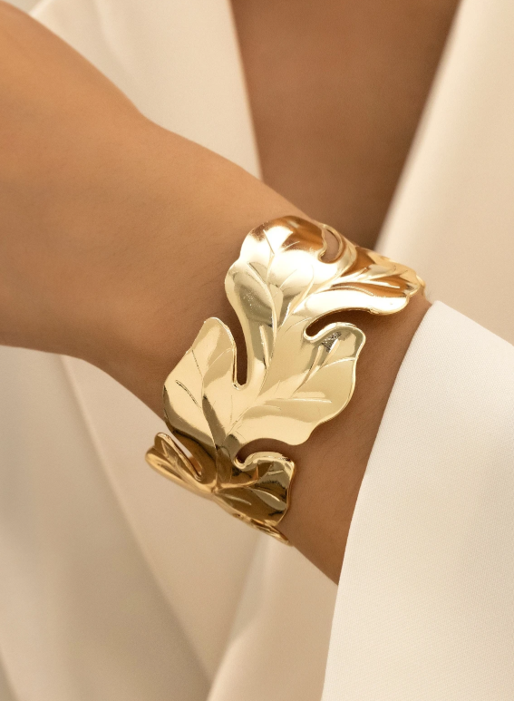 1 Piece Metallic Bohemian Rigid Bracelet with Tree Leaf Design