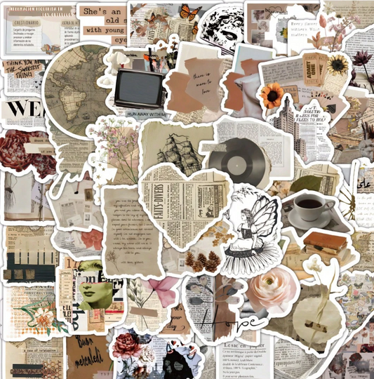 50 Pieces Vintage Style Waterproof Newspaper Stickers for Scrapbooking, Laptop, Bike, Stationery, Luggage, Diary, Notes, Scrapbook, Cars, Water Bottle, Computer, Notebook, Paper, Teens and Adults