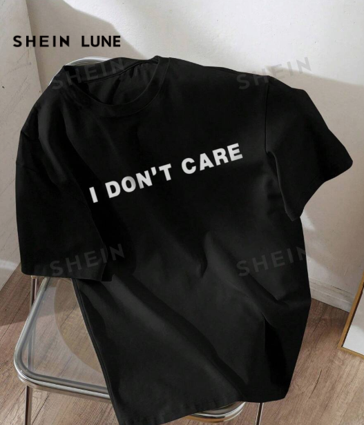 SHEIN LUNE Slim Fit Short Sleeve Crew Neck T-Shirt with Casual Slogan "I Don't Care", Suitable for Summer and Casual Wear