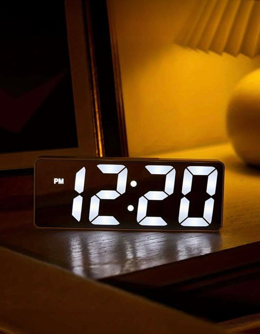 1pc Digital Alarm Clock, Night Light Mirror Display Desk Table Clock, LED Digital Time Temperature Display, Adjustable Brightness, Date Function, Rectangular Arch Crown, ABS Material, ≤36V Working Voltage (Battery Not Included) Room Decor Digital Clock Be