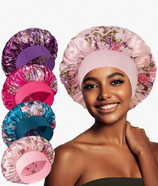 4-Piece Set of Soft, Wide Satin Sleep Caps for Women, Multi-Purpose for Everyday Use