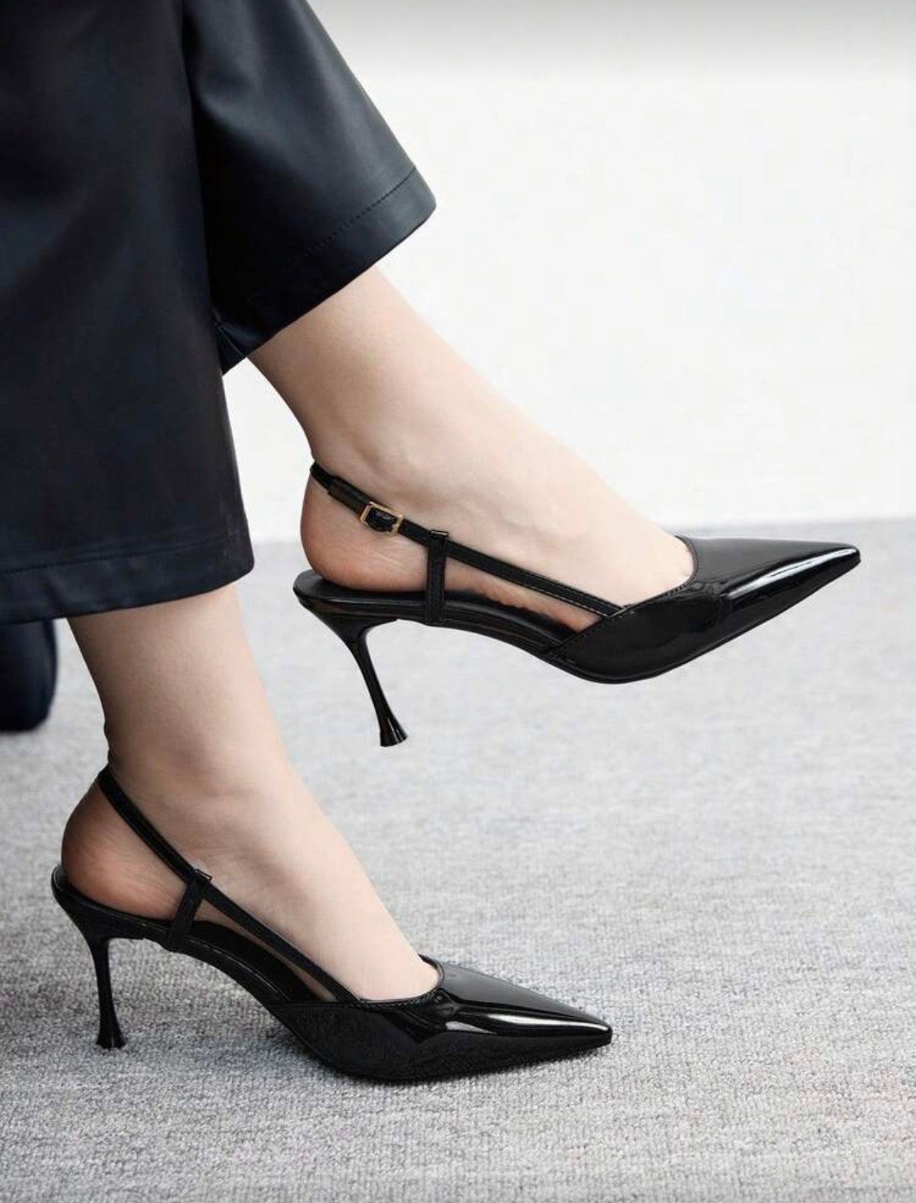 CUCCOO BIZCHIC Women's Pointed Toe Stiletto High Heel All-Match Black Pumps, Versatile Daily Wear Backstrap Slingback Spring Shoes