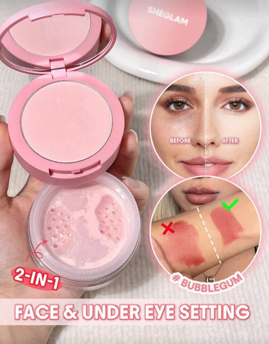 SHEGLAM Insta-Ready Face & Under Eye Setting Powder Duo-Bubblegum 2 In 1 Pink Brightening Oil Control Loose Setting Powder  Matte Pore-Less Waterproof Long Lasting Pressed Powder Pink Powder