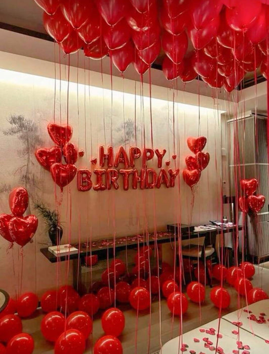 249pcs Red Birthday Party Decoration Balloon Set, Includes Red Happy Birthday Balloons, Latex Balloons, Heart-Shaped Balloons, Rose Petals, Suitable For Red Theme, Birthday Party Supplies, Men's And Women's Birthday Party Decoration, Valentine's Day, Chri