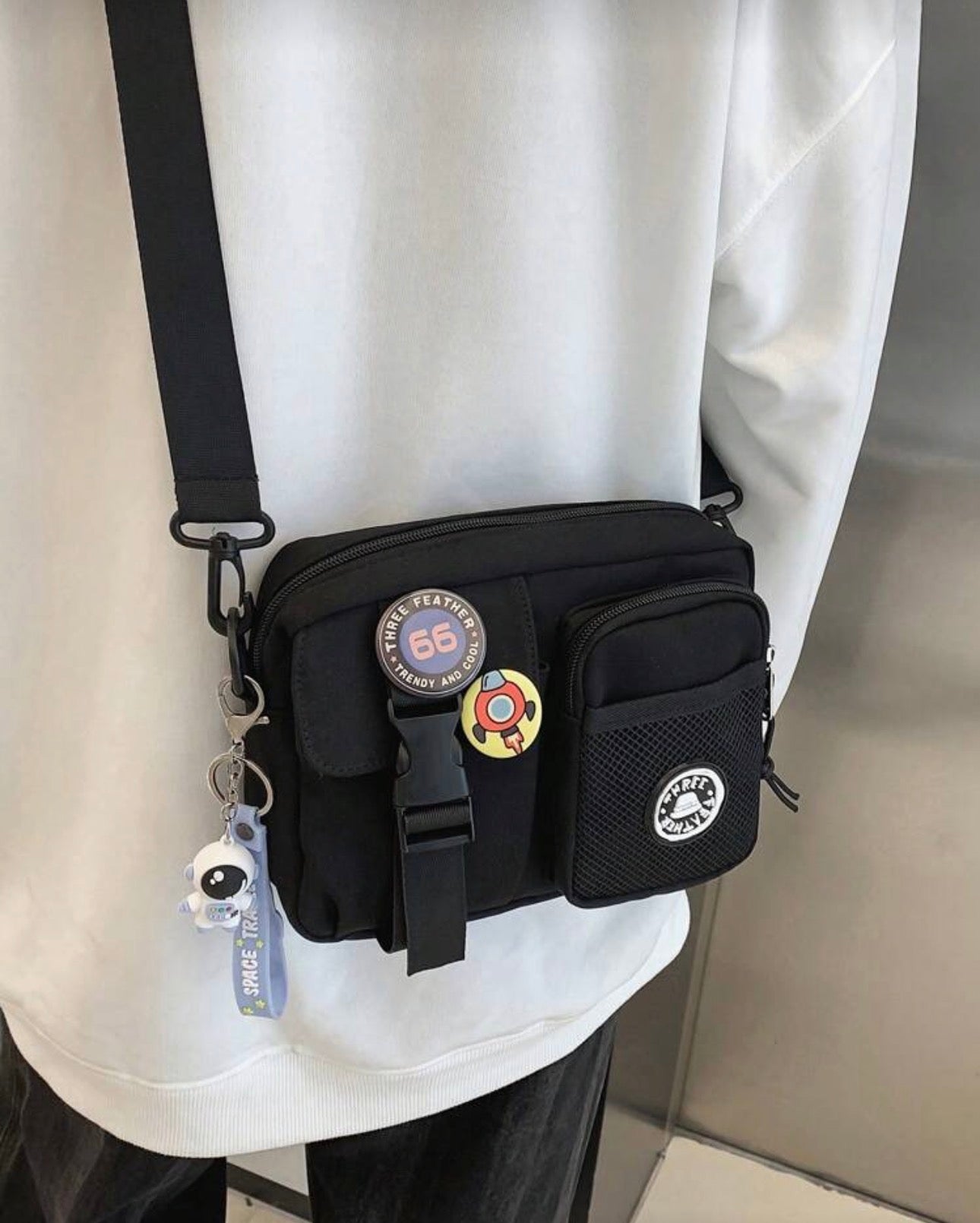 Small Square Bag Black Release Buckle Decor With Bag Charm For Daily, School Bag Sling Bag Sport Bag For High School University Student For Travel College School Shoulder Bag Crossbody Bag Side Bag Camping Sling Bags Spring Break Vacation Bag Pack Cross B