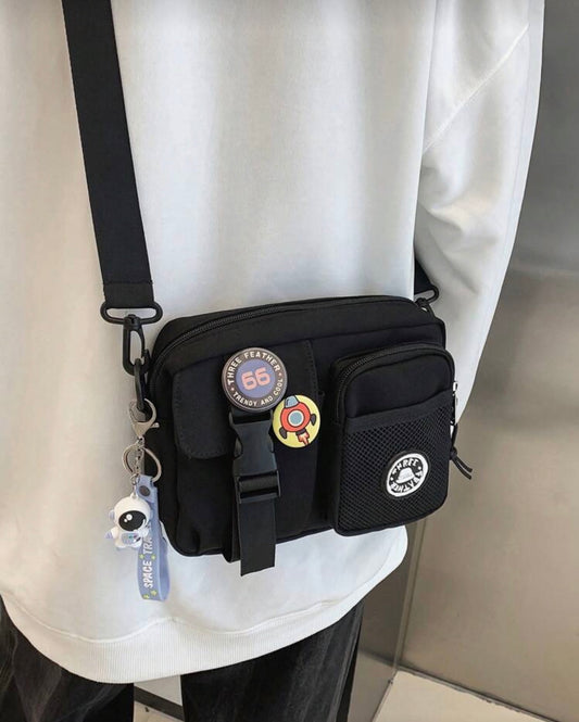 Small Square Bag Black Release Buckle Decor With Bag Charm For Daily, School Bag Sling Bag Sport Bag For High School University Student For Travel College School Shoulder Bag Crossbody Bag Side Bag Camping Sling Bags Spring Break Vacation Bag Pack Cross B