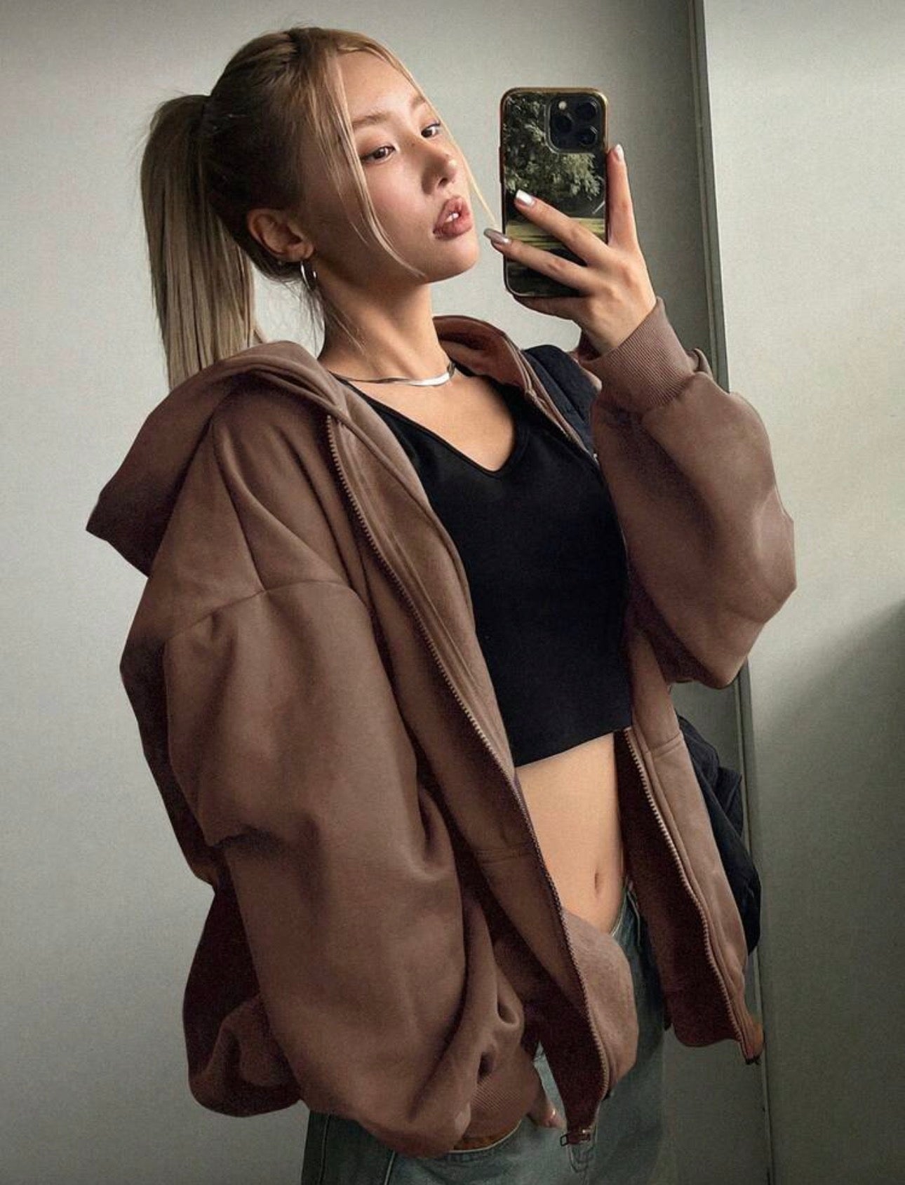 DAZY Women's Solid Color Dropped Shoulder Long Sleeve Zip Up Hooded Long Casual Sweatshirt, Spring Autumn,Thermal Lined Jacket Hoodies School