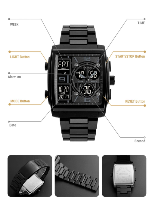 Skmei Men's Rectangle Waterproof Electronic Watch