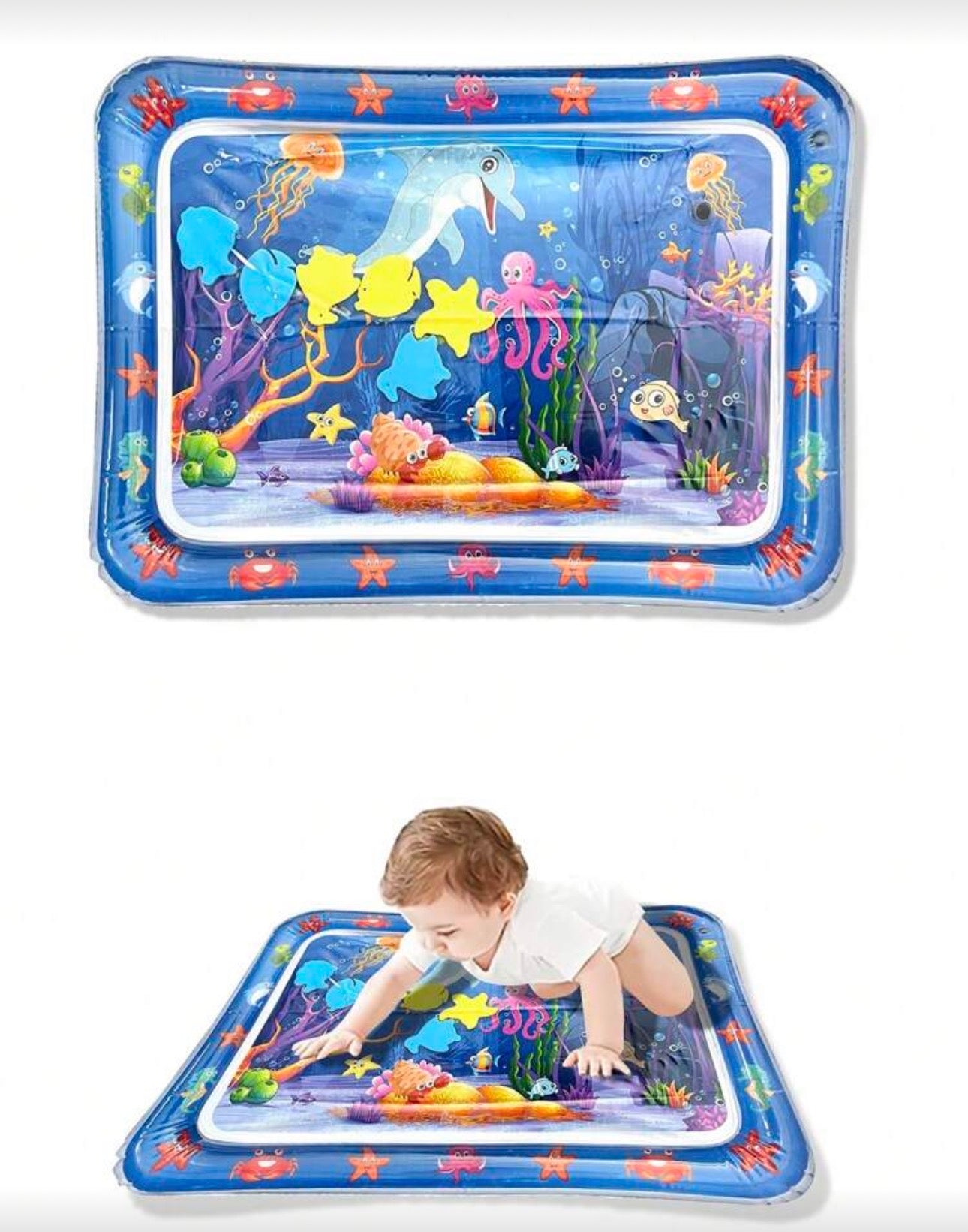 1pc 26.9inx19.6in Baby Inflatable Dolphin Pat Water Play Pad Thick Crawling Activity Mat (Floating Objects Random Color)