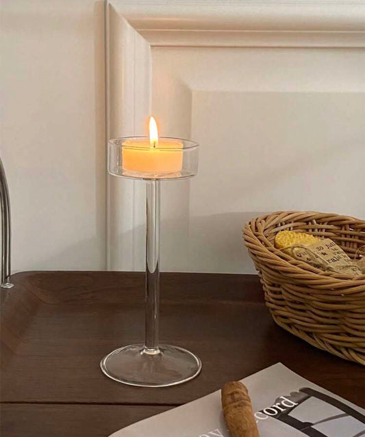 CMYD Studio 1pc Glass Candle Holder, Nordic Style Romantic Candlelight Dinner High Stem Candle Holder, Wedding Hotel Restaurant Candle Decor, Party Candle Holder, Great Gift, Suitable For Home, Party, Restaurant