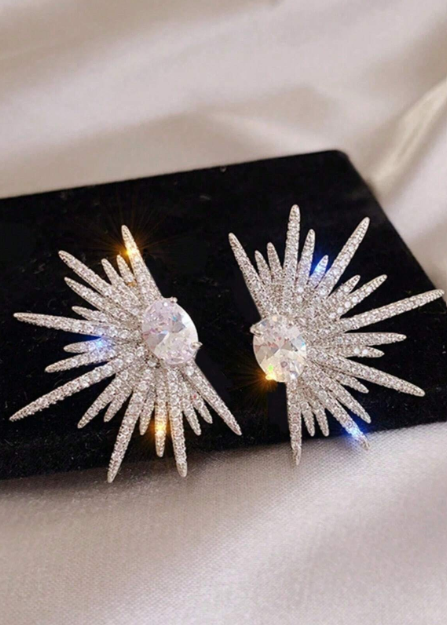 1 Pair Full Rhinestone Shiny Wing Shape Stud Earrings for Women, Elegant Unique Bridal Wedding Earrings, Lightweight Stylish Party Prom Earrings