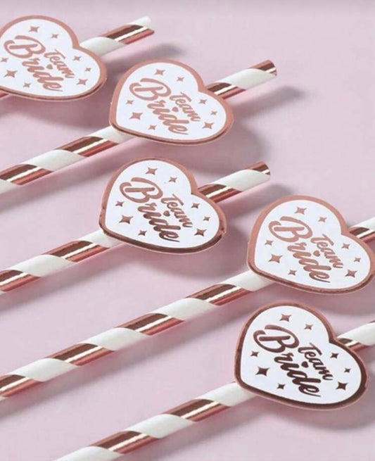 20 pcs Rose Gold Disposable Straws Bridesmaid Bridal Shower Veil Hen Decor Bachelorette Party Supplies Wedding Decoration