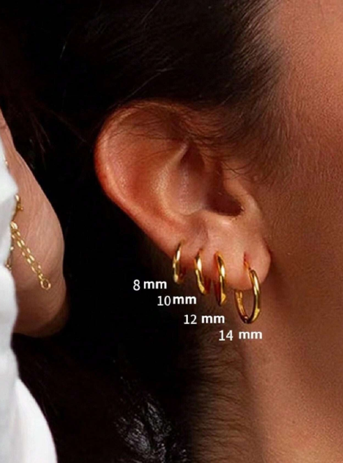 8 Pieces Stainless Steel Solid Hoop Earrings Set for Women and Men, 18K Gold Plated Small Stackable Cartilage Hoops