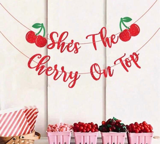 1pc Cherry Theme Party Banner-"She Is The Cherry At The Top" Wedding Party And Ladies Party Decoration, Red Fruit Proposal And Birthday Celebration Hanging Sign, Paper Room Decoration