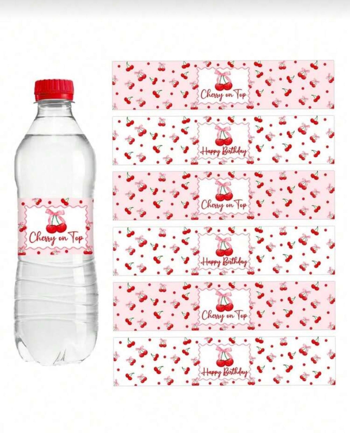 10pcs Cherry On Top Birthday Water Bottle Labels, Cherry Themed Birthday Party Decorations, Self-Adhesive, Matte Finish, Paper Material, For Birthday Party, Family Gathering Supplies