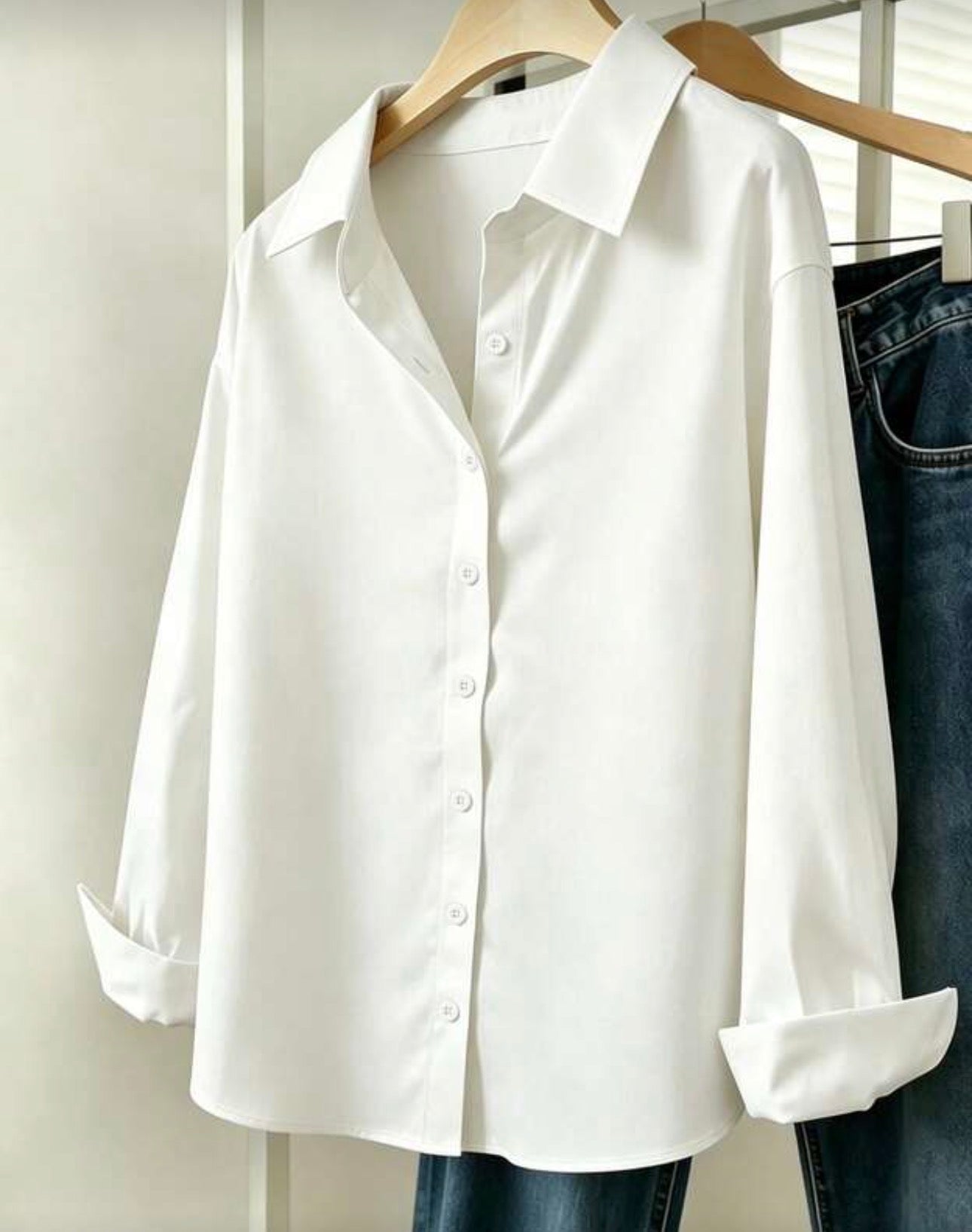 INAWLY Women Solid Color Simple Style Button-Up Daily Shirt Fall Cloth For Women