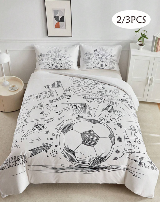 2/3 Piece Kids Bedding Set Football Graffiti Sports Print Modern Minimalist Style Suitable for All Seasons (1/2 Pillowcase + 1 Duvet Cover) Ideal for Valentine's Day