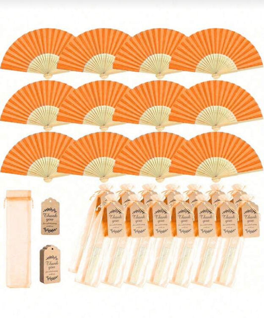 Elegant Folding Fan Set, Includes Thank You Tag And Gift Bag, Bride's Bamboo Hand Fan, Suitable For Bridesmaid Gifts And Wedding Decor, Perfect Accessory For Parties And Events, Summer