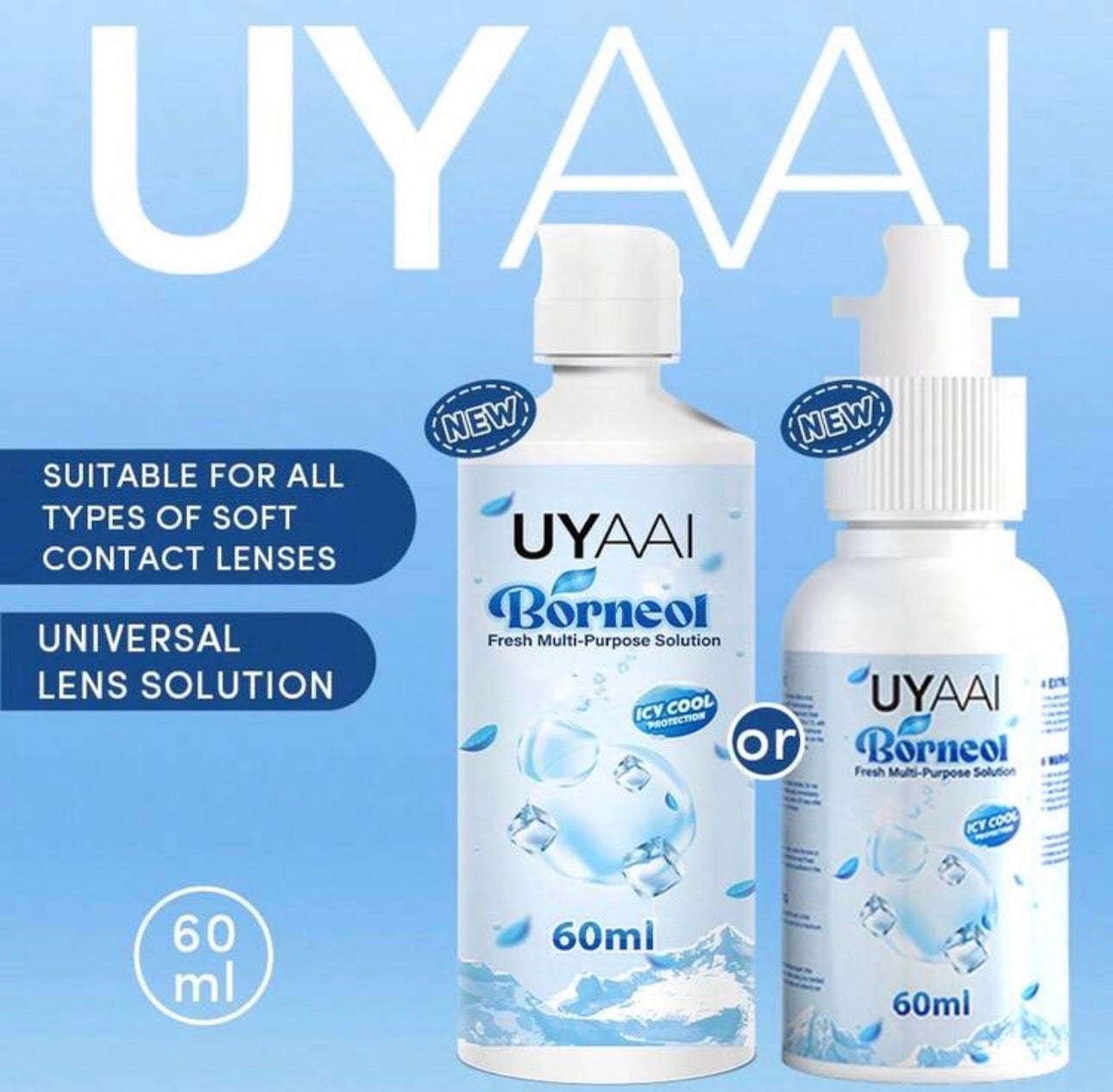 UYAAI 1PC 60ml Borneol Contact Lens Solution – Gentle Cleaning, Moisturizing & Refreshing Care For All Lens Types