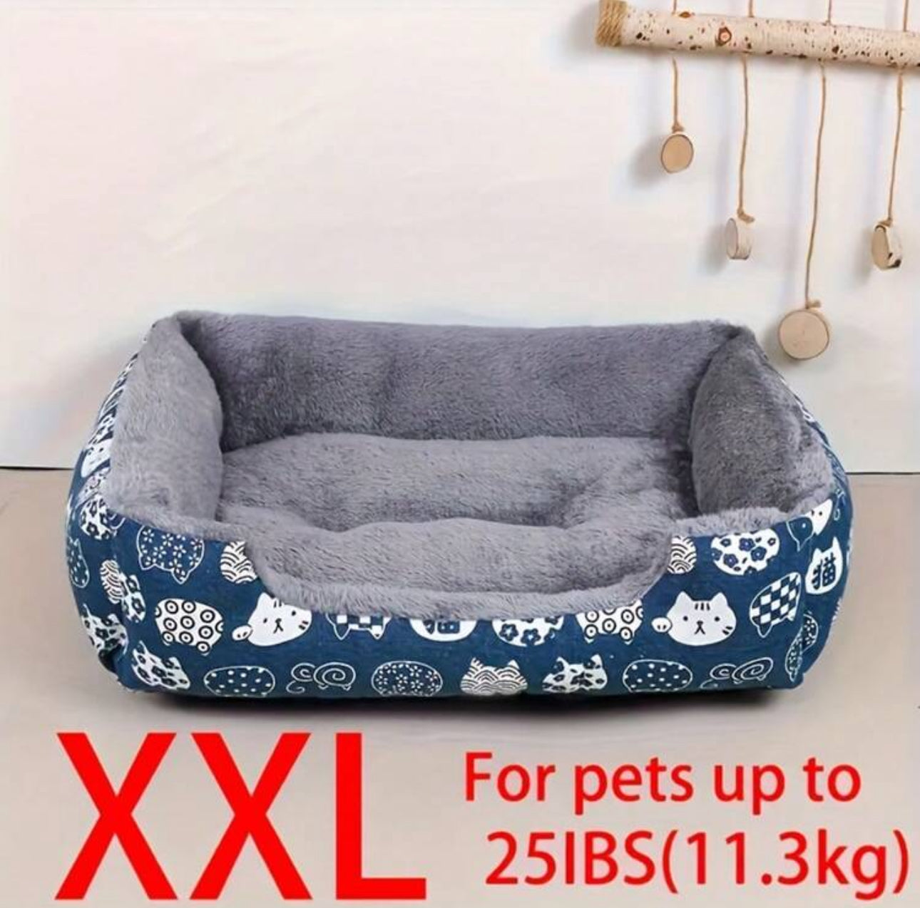 SUNFIONA 1pc Soft Pet Bed For Cats & Small Dogs - Plush Polyester Fill, Blue Paw Print Design, Durable Indoor Sofa Cushion, Easy To Clean, Cozy & Comfortable For Indoor Pets, Cat Bed, Playful Pet Design, Easy Clean Material