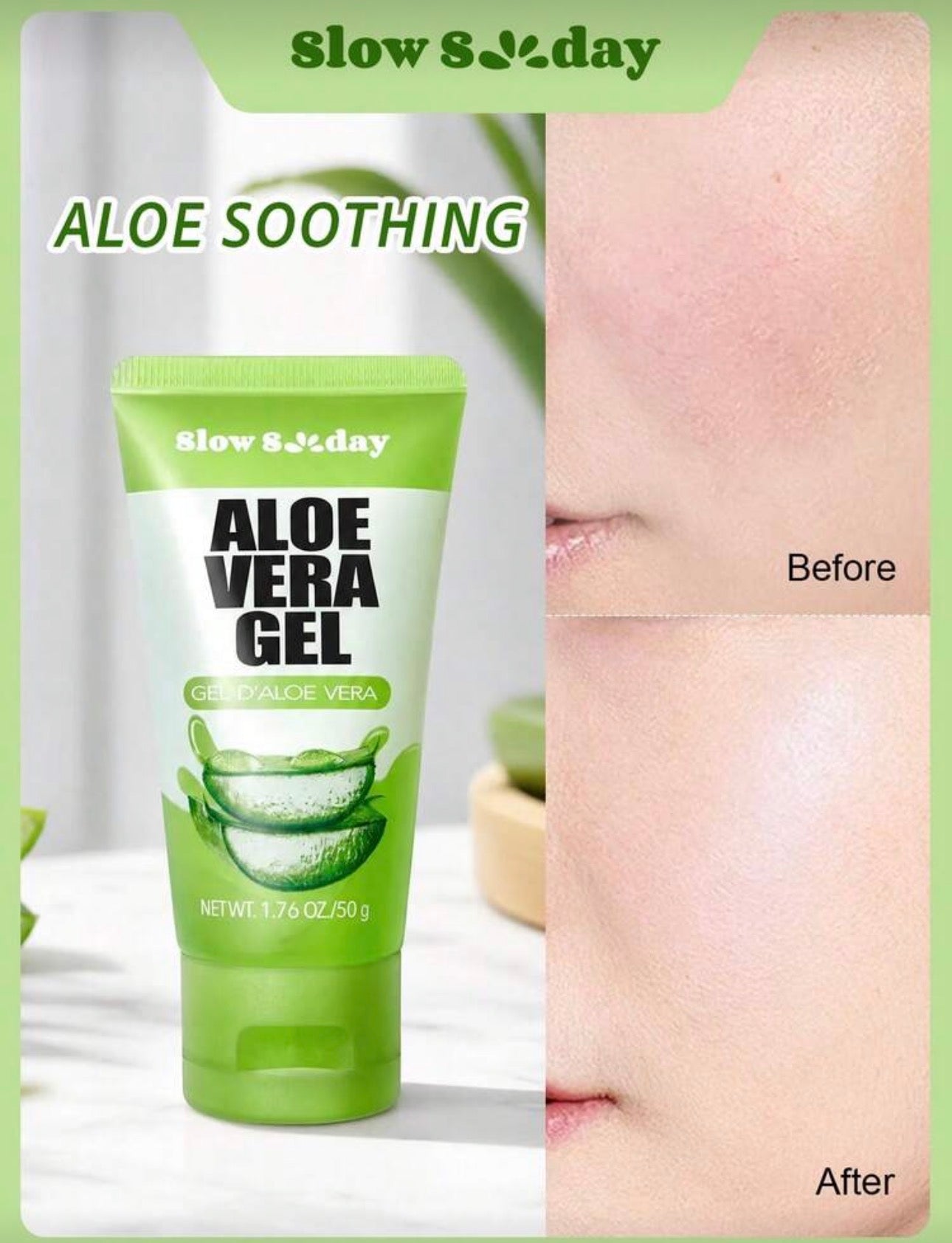 Slow Sunday Aloe Vera Gel 50g, Korea Skincare, Hydrating And Moisturizing, After-Sun Soothing, Portable, Hydrating Primer, Smooth Fine Line, Pore Minimizing, Perfect For Makeup Primer, Suitable For Summer, Y2K