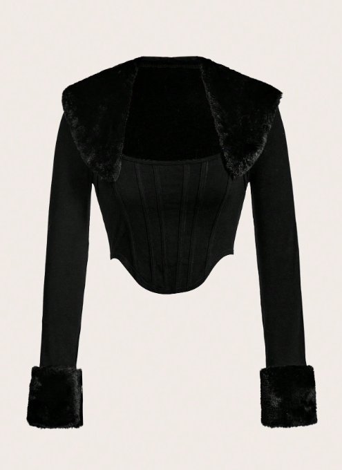 SHEIN ICON Asymmetric Hem Shearling Collar Crop Top