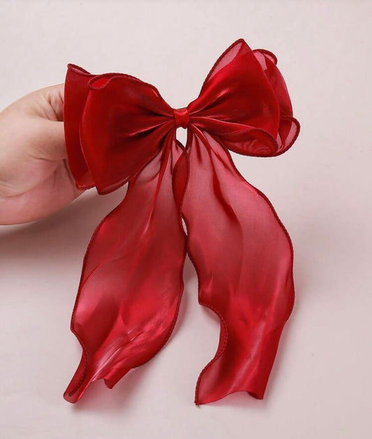 1pc Sweet Red Princess Mesh Big Bow Ripple Streamer Spring Hair Clip, Elegant Soft Spring Accessory, School Stuff, College, Bows, Cute, Christmas Outfit For Women, New Years, Classy, Festival Outfits, Winter Outfit Women, Hair Accessories, Head Accessorie